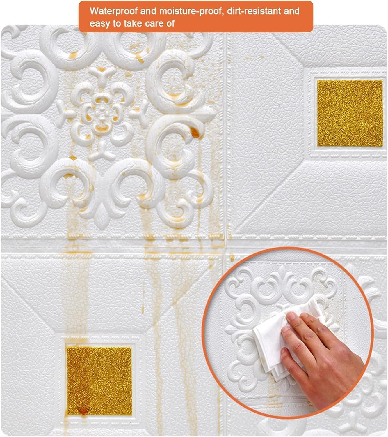 golden tikdi brick Seedware 3D Brick Wallpaper Waterproof Peel and Stick with Self-Adhesive Wall Panels Use for Bedroom, Kitchen, Bathroom, Fireplace, and Home Decor (2, Golden Tikdi Brick Wallpaper)