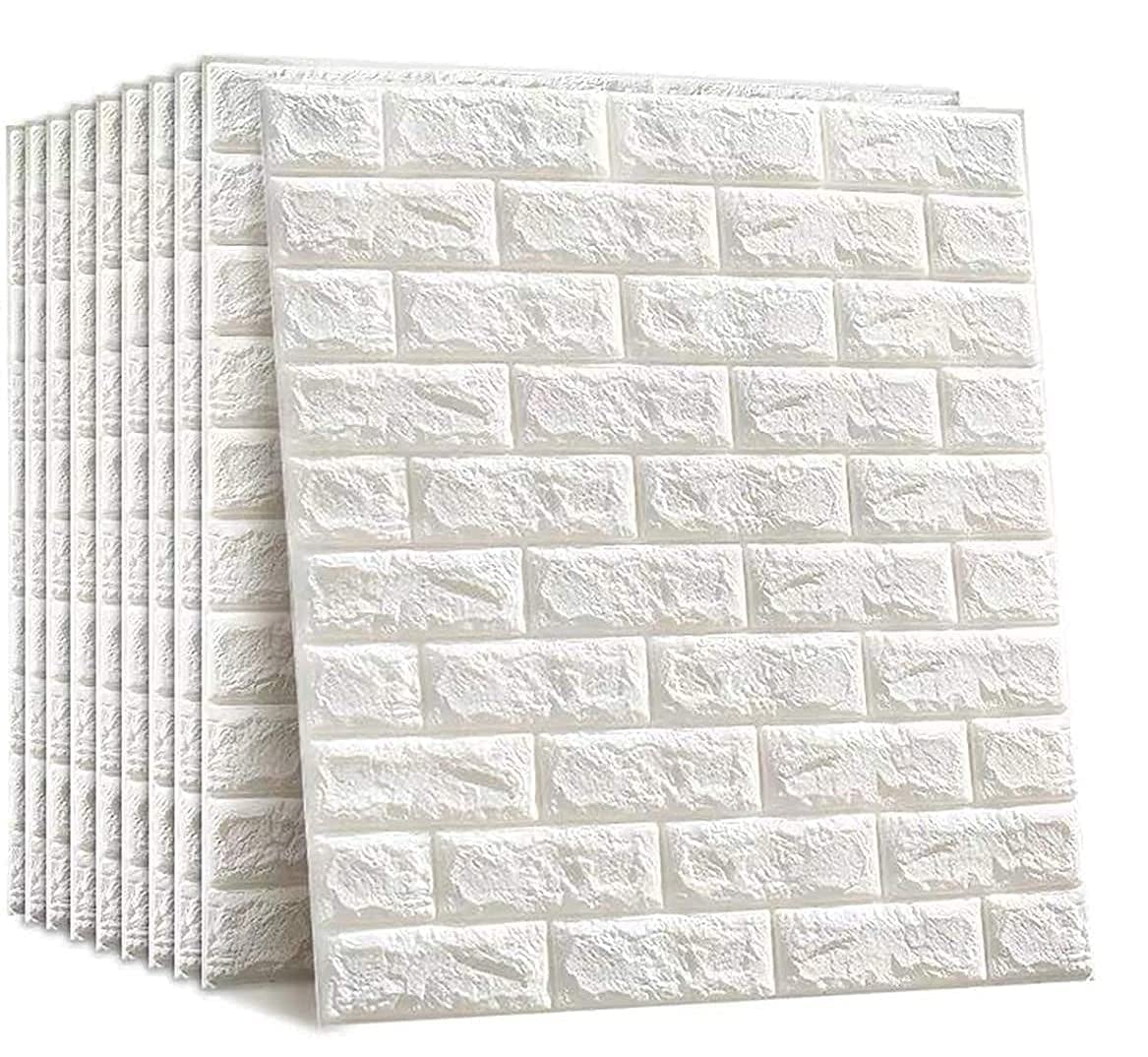 3D Brick Wallpaper PE Foam self Adhesive Brick Design Wall Stickers/DIY Wallpaper for Home Hotel Living Room Bedroom Cafe Deco White - Pack of 1 (70 x 77cm, Appx. 5.8Sq Feet)