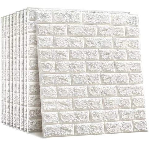3D Brick Wallpaper PE Foam self Adhesive Brick Design Wall Stickers/DIY Wallpaper for Home Hotel Living Room Bedroom Cafe Deco White - Pack of 1 (70 x 77cm, Appx. 5.8Sq Feet)