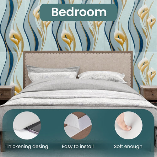 3D Brick Wallpaper PE Foam self Adhesive Brick Design Wall Stickers/DIY Wallpaper for Home Hotel Living Room Bedroom Cafe Deco (70 x 77 cm, White) (Wavy Blue)