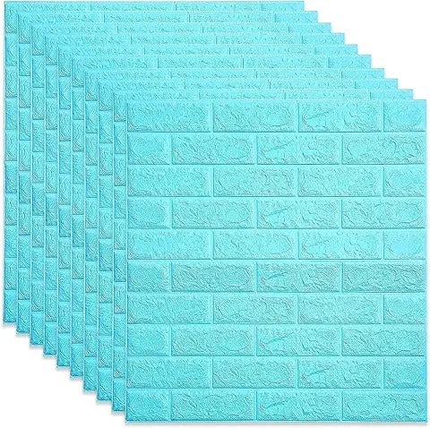 sky blue brick Odzeni 3D Self-Adhesive Brick Wallpaper – 70 x 77cm PE Foam Wall Panels for Home, Bedroom, Living Room, and Café Decor | Easy Peel &amp; Stick DIY Wall Stickers (Covers 5.8 Sq. Ft) - Blue Pack of 1