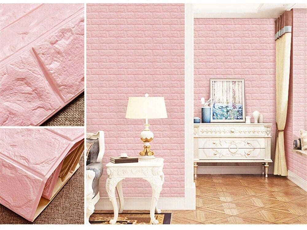 pink brick SAYFINE 3D Wooden Brick Wallpaper for Wall - PE Foam Self-Adhesive Wall Stickers, Gold Design (70 x 70 cm) Pink(Pack of 1)