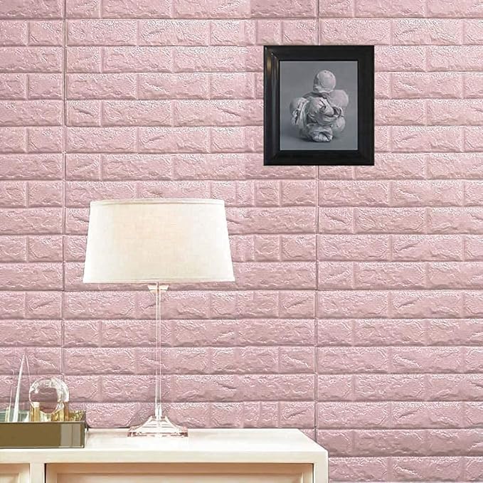 pink brick SAYFINE 3D Wooden Brick Wallpaper for Wall - PE Foam Self-Adhesive Wall Stickers, Gold Design (70 x 70 cm) Pink(Pack of 1)