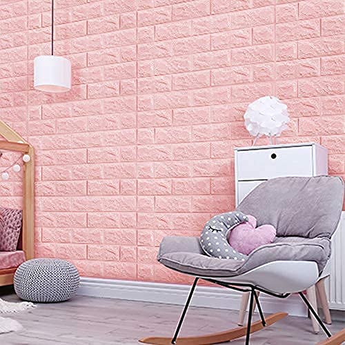 pink brick SAYFINE 3D Wooden Brick Wallpaper for Wall - PE Foam Self-Adhesive Wall Stickers, Gold Design (70 x 70 cm) Pink(Pack of 1)
