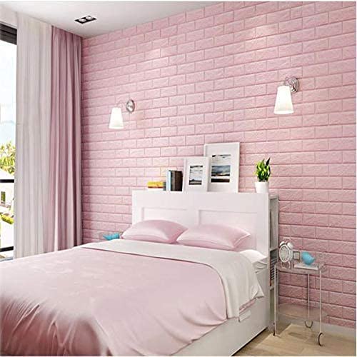 pink brick SAYFINE 3D Wooden Brick Wallpaper for Wall - PE Foam Self-Adhesive Wall Stickers, Gold Design (70 x 70 cm) Pink(Pack of 1)