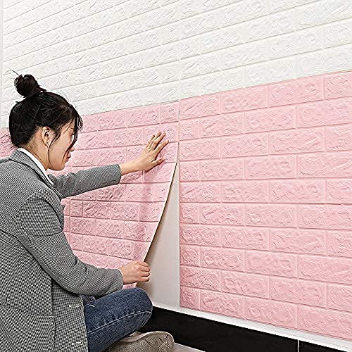 pink brick SAYFINE 3D Wooden Brick Wallpaper for Wall - PE Foam Self-Adhesive Wall Stickers, Gold Design (70 x 70 cm) Pink(Pack of 1)